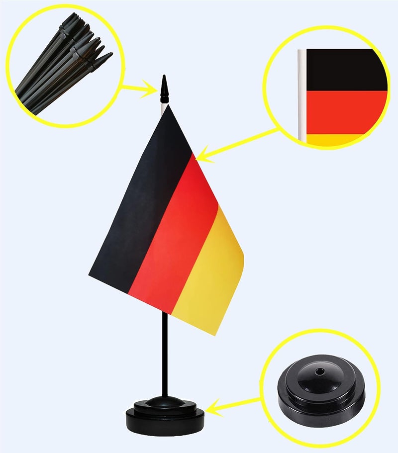 tibijoy Germany Flag German Small Mini Desk Flags Set With 13" Black Pole, Black Base and Spear Top, Miniature Deluxe Desktop Flag for Home, Office Decoration, Festival Celebrations (12 Pack) - Image 3